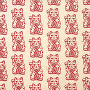 Red Lucky Cat on Cream Handmade Paper