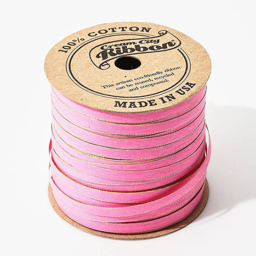 Skinny Cotton Ribbon Pink/Gold 50yd