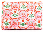 Quilted Pink Tile Floral Pouch