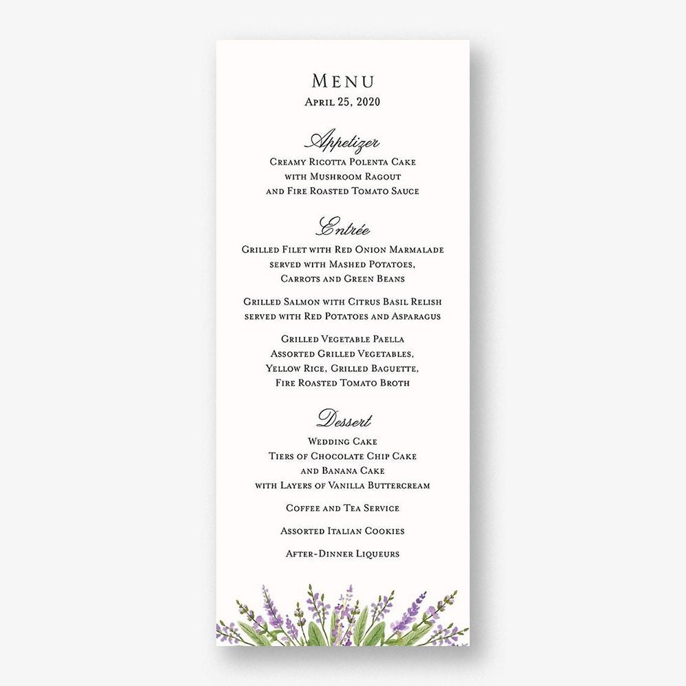 English Lavender Menu
