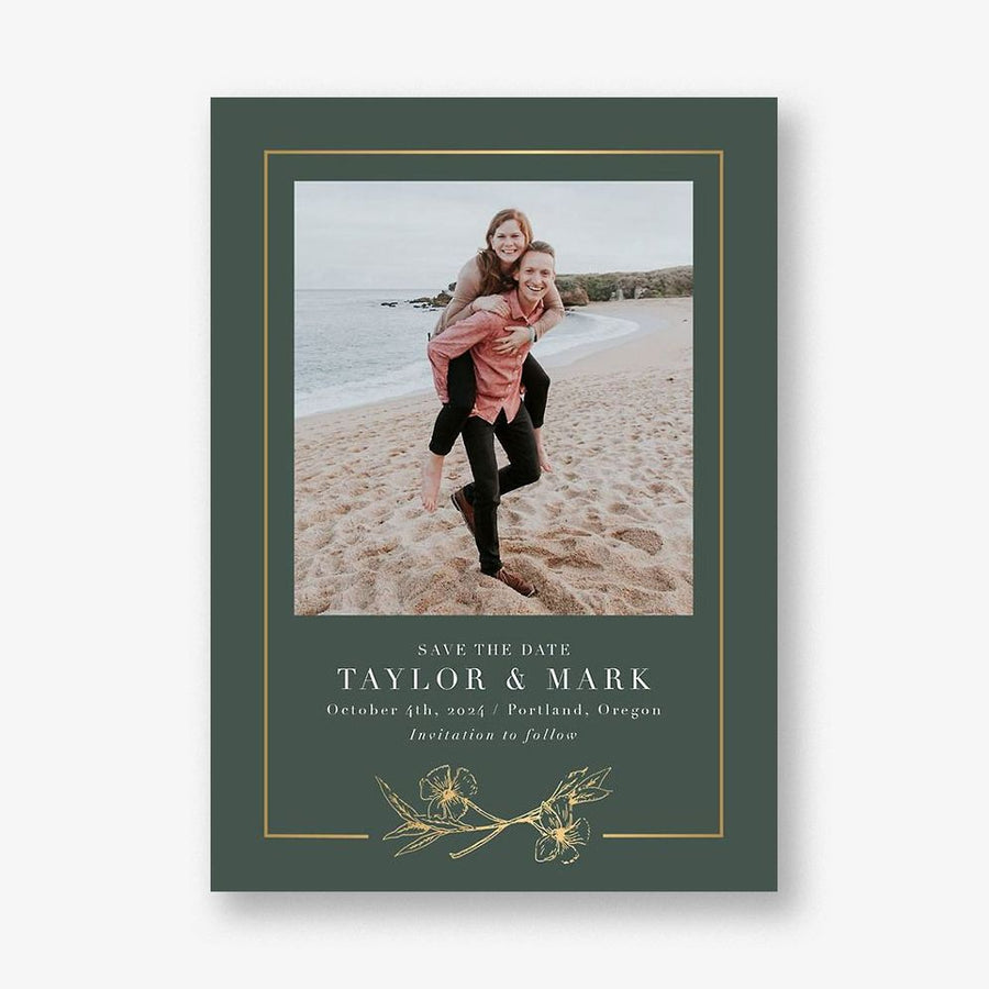 Cypress Flower Frame Foil Save The Date Card
