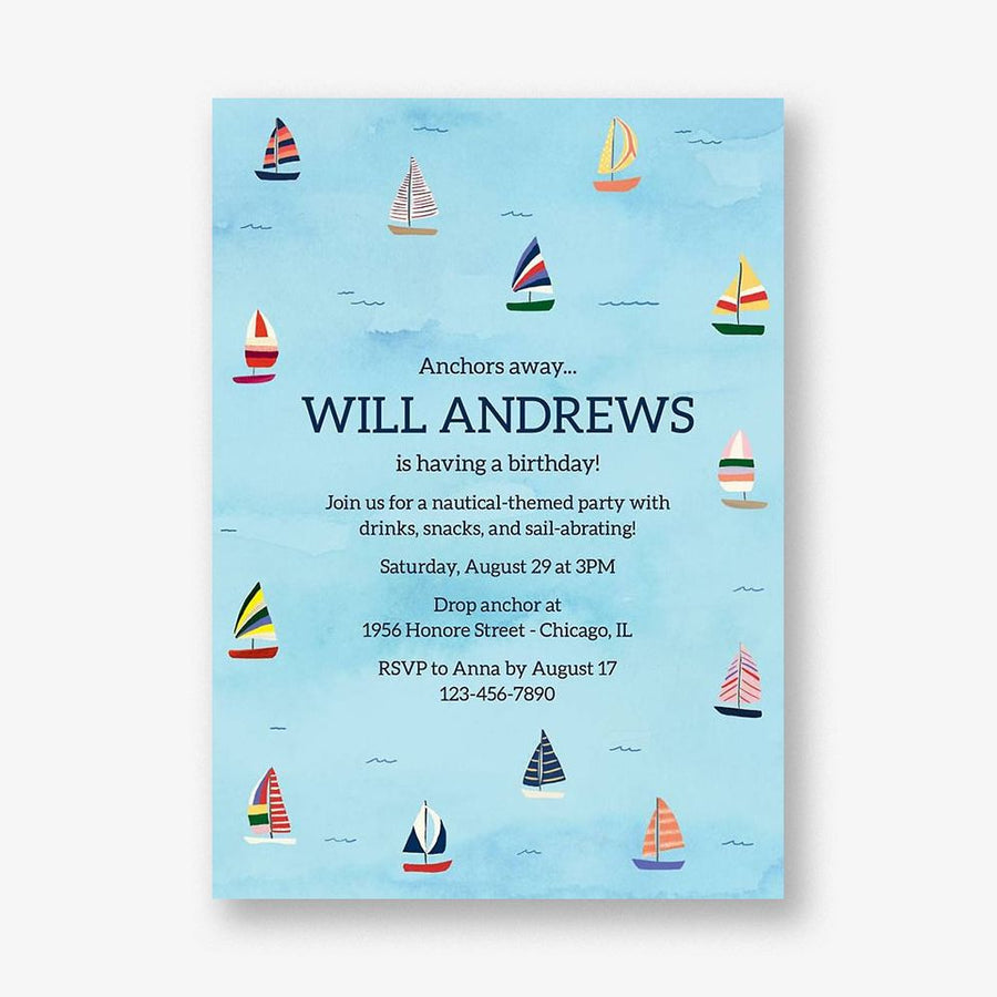 Sailboats Birthday Party Invitation