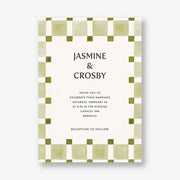 Organic Check Green Wedding Invitation