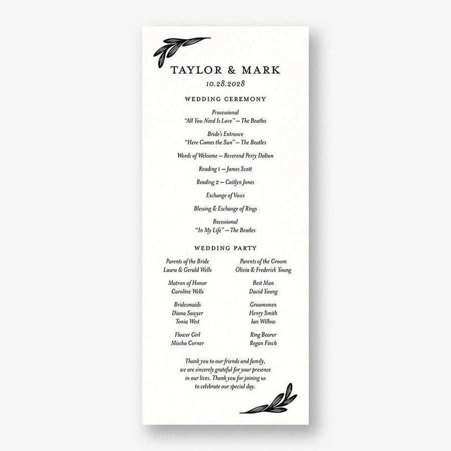 Black and White Floral Program
